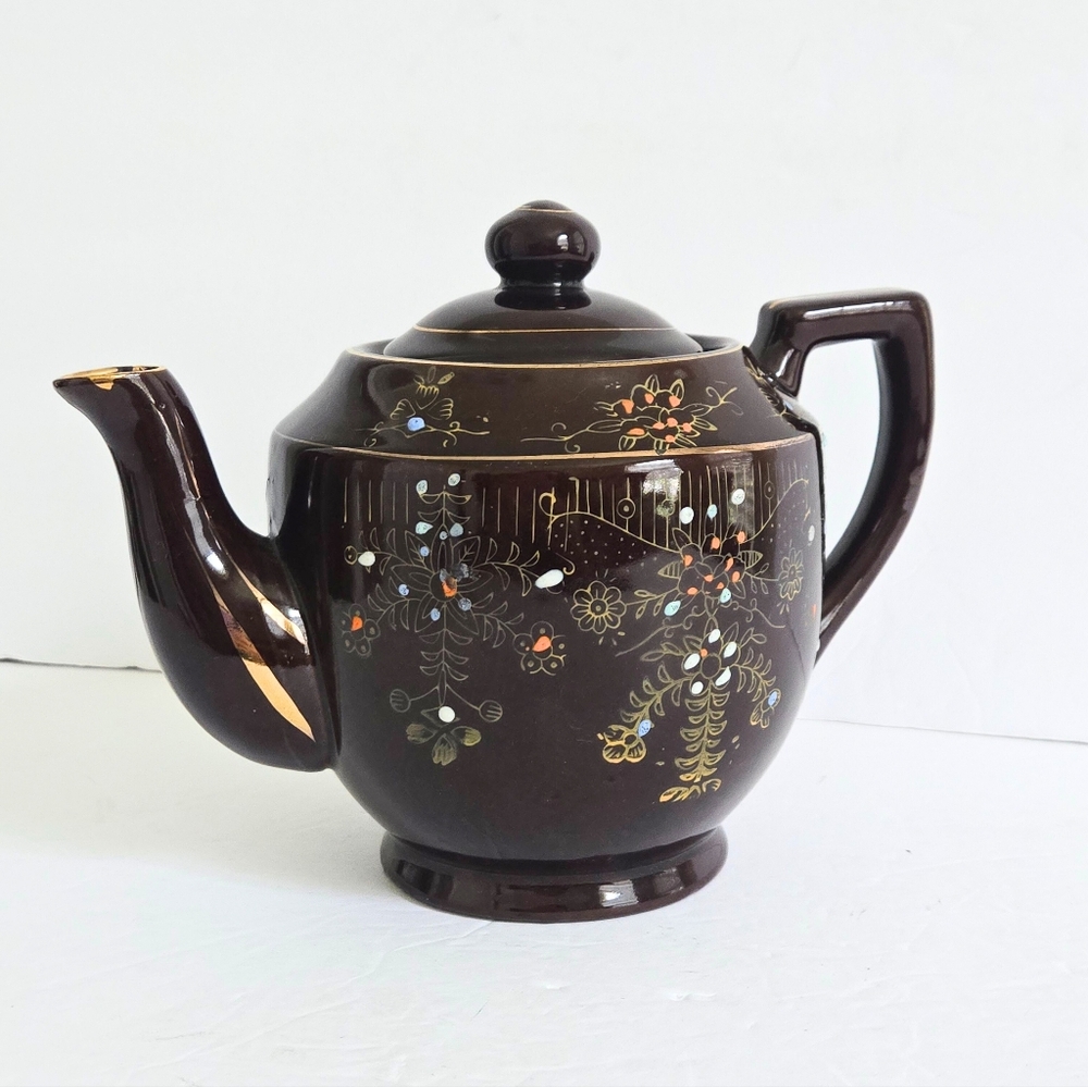 Vintage Brown Betty Moriage Style Teapot Made In Japan
